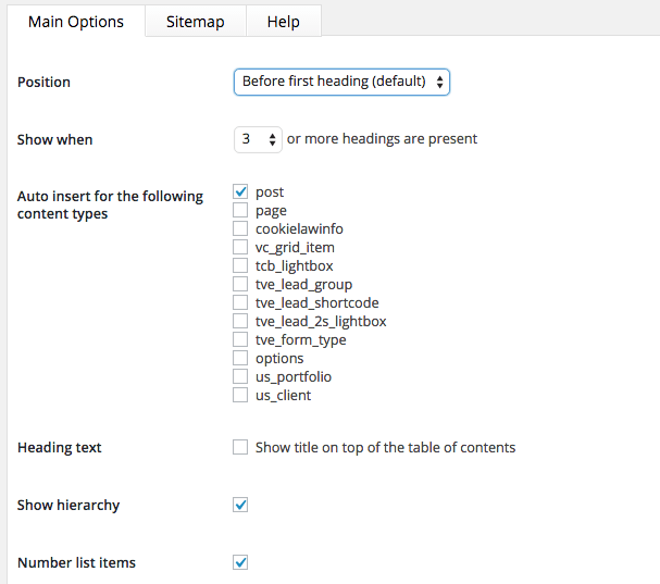 Tabla de contenidos WordPress