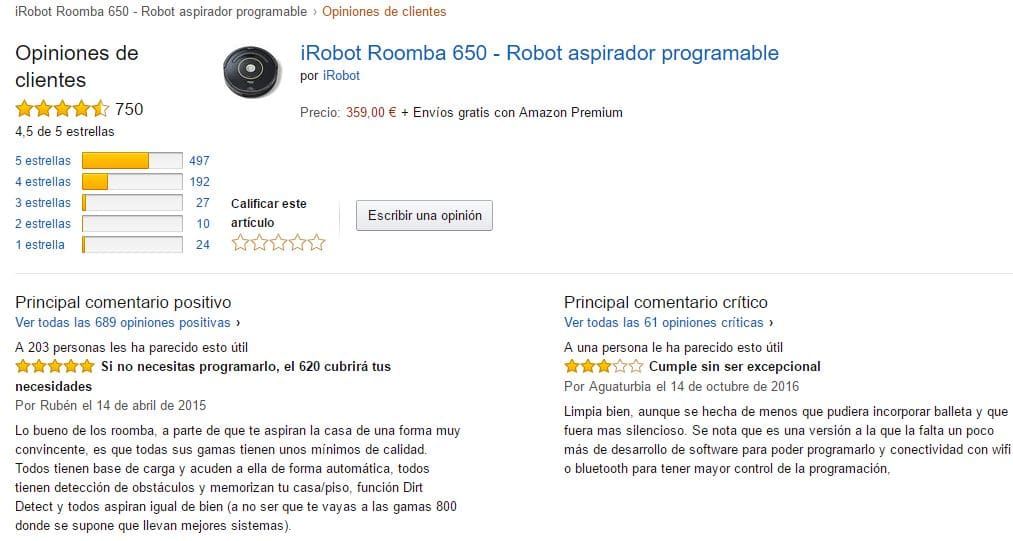comentarios valoraciones producto amazon